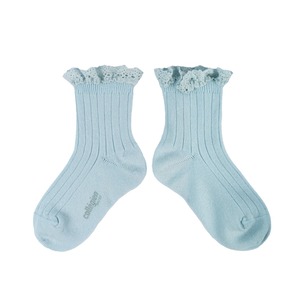 [Collegien] 꼴레지앙 Lili - Lace Trim Ribbed Ankle Socks - 420