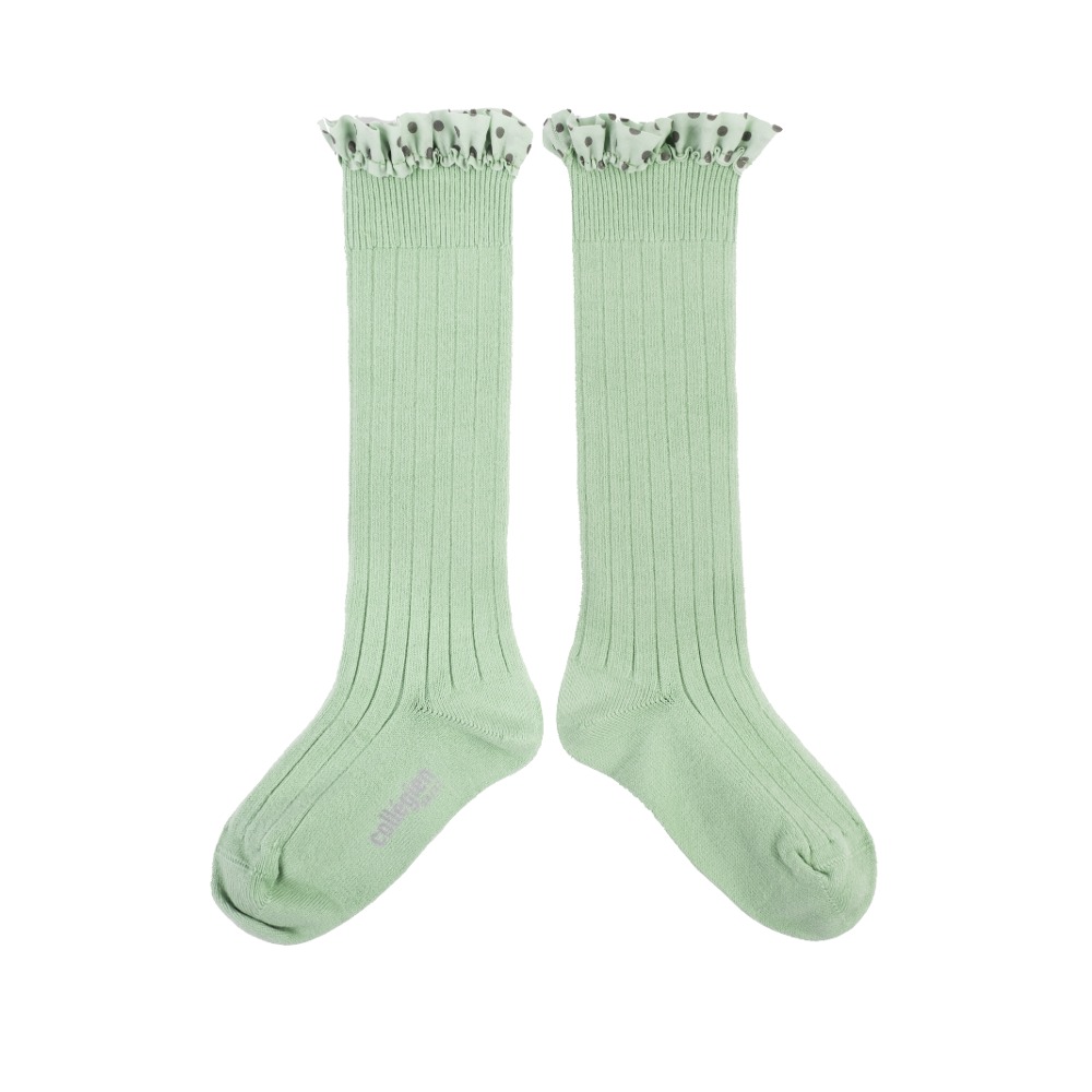 [Collegien] 24SS Maud - Polka Dots Ruffle Knee-high Socks